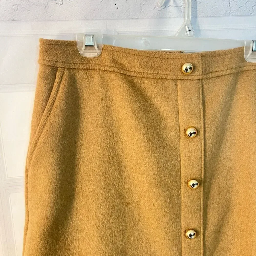 Loft camel gold button detail mini skirt size 14